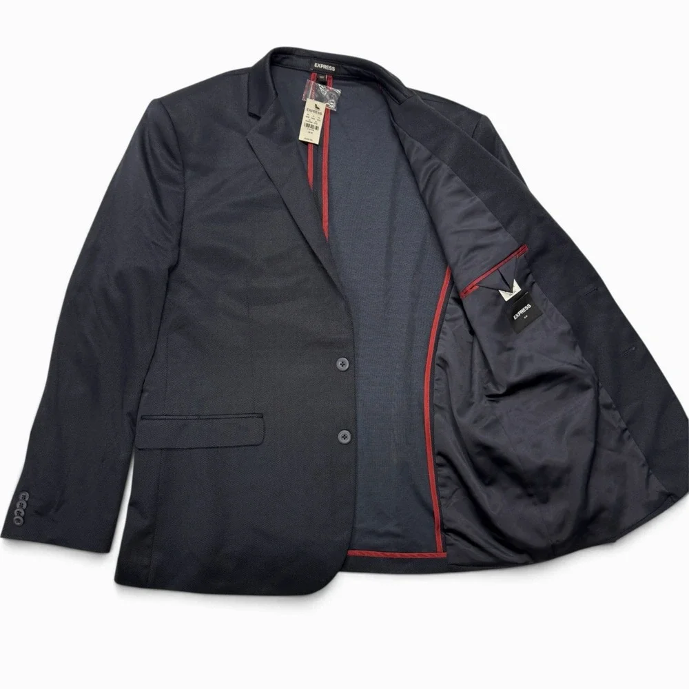 Express Mens Slim Fit Blazer 46R Navy Blue Micro Pattern Two Button Jacket NWT